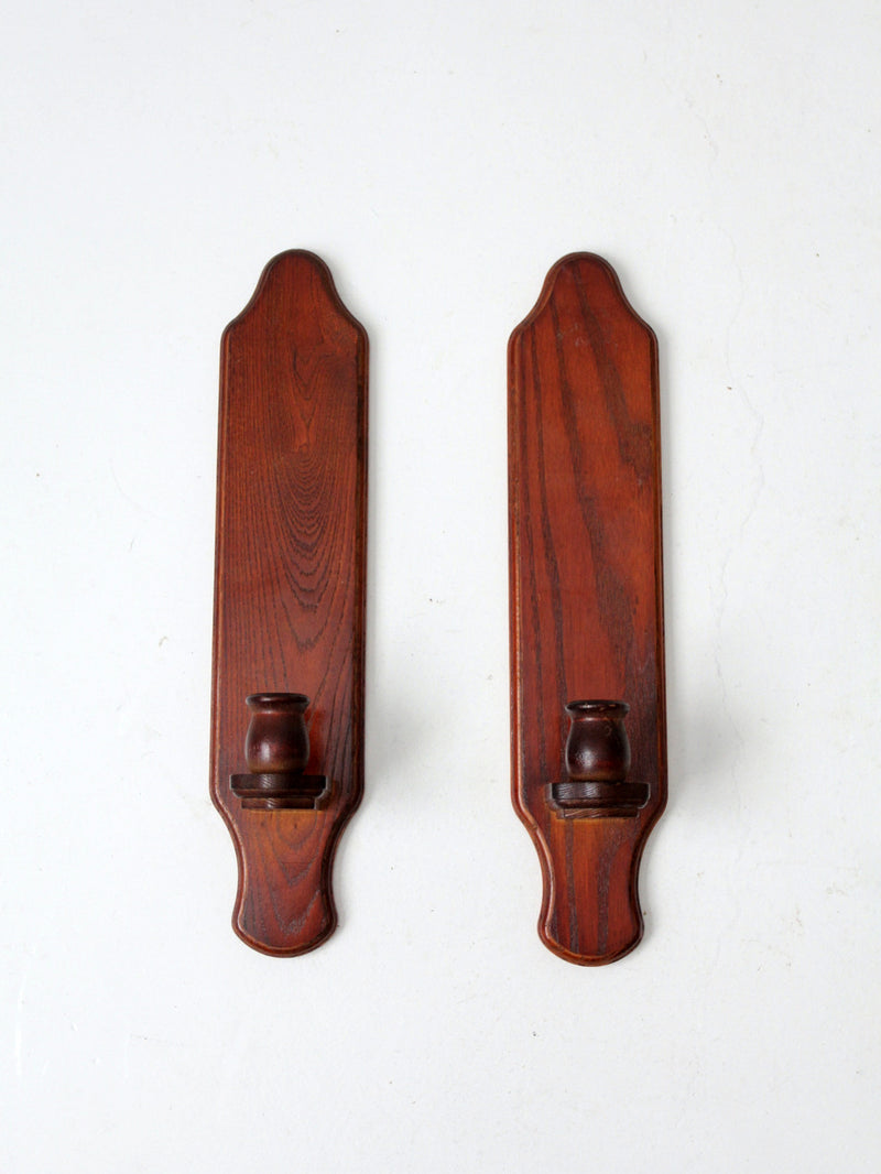 vintage wood candlestick wall sconces pair