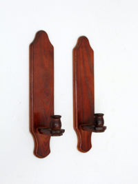 vintage wood candlestick wall sconces pair