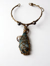 vintage 60s brutalist brass choker with agate pendant