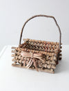 vintage Adirondack style twig basket with bow