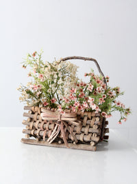 vintage Adirondack style twig basket with bow