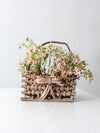 vintage Adirondack style twig basket with bow