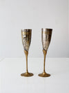 vintage brass and silver plate champagne flutes pair