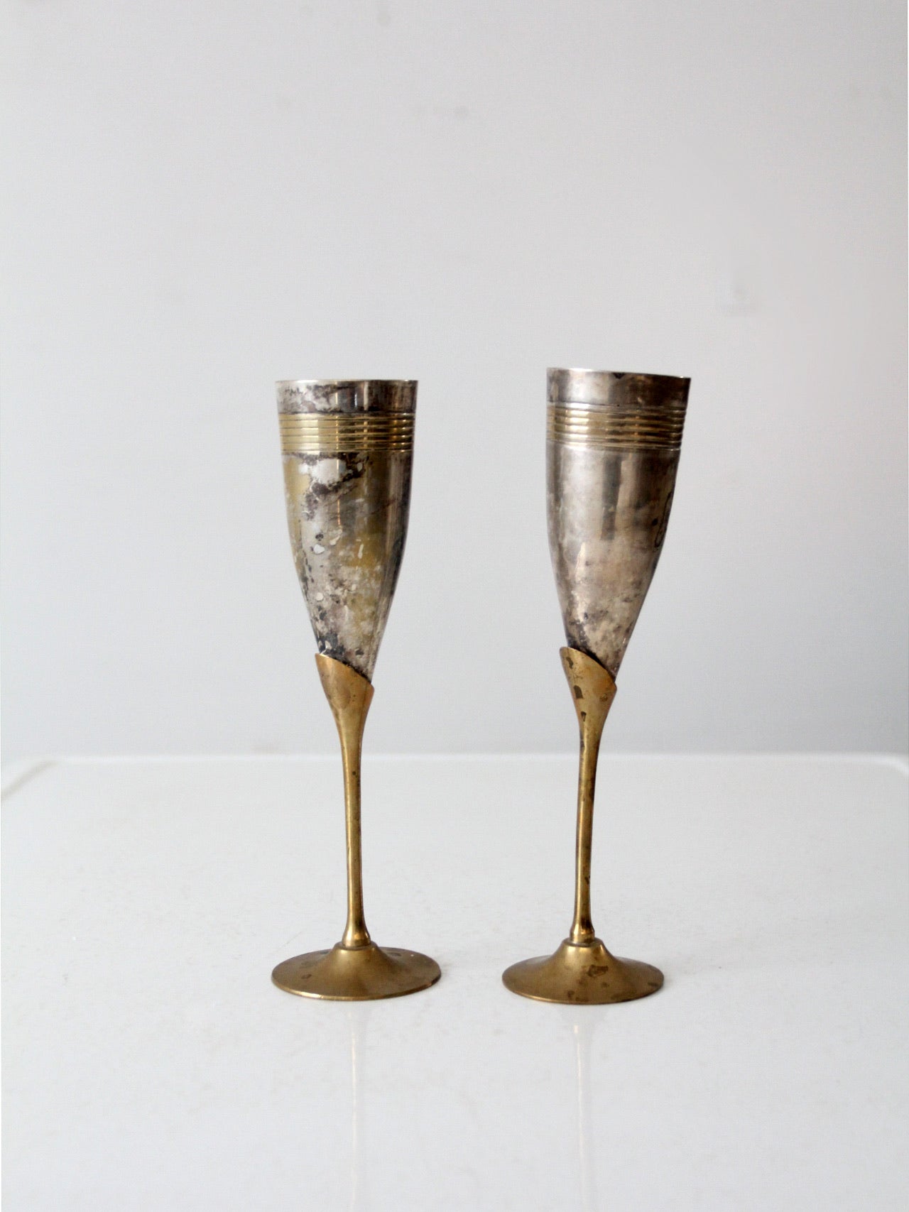 vintage brass and silver plate champagne flutes pair – 86 Vintage