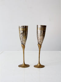 vintage brass and silver plate champagne flutes pair