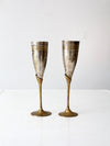 vintage brass and silver plate champagne flutes pair