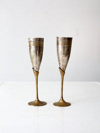 vintage brass and silver plate champagne flutes pair