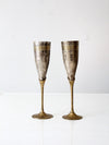 vintage brass and silver plate champagne flutes pair