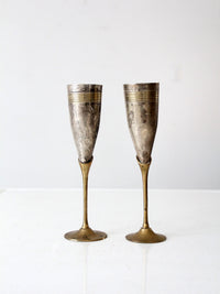 vintage brass and silver plate champagne flutes pair