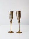vintage brass and silver plate champagne flutes pair