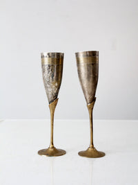 vintage brass and silver plate champagne flutes pair
