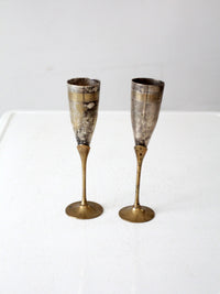 vintage brass and silver plate champagne flutes pair