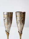 vintage brass and silver plate champagne flutes pair