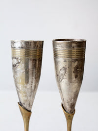 vintage brass and silver plate champagne flutes pair
