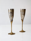 vintage brass and silver plate champagne flutes pair