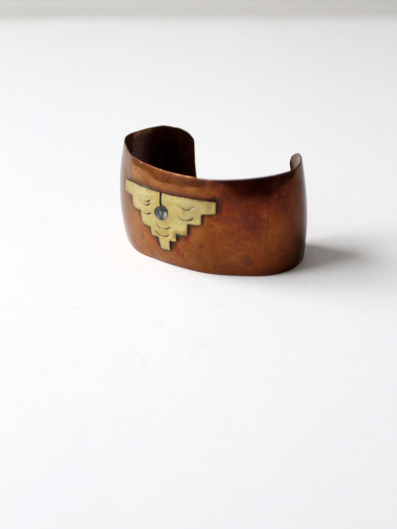vintage Mexican copper cuff with brass sun pyramid