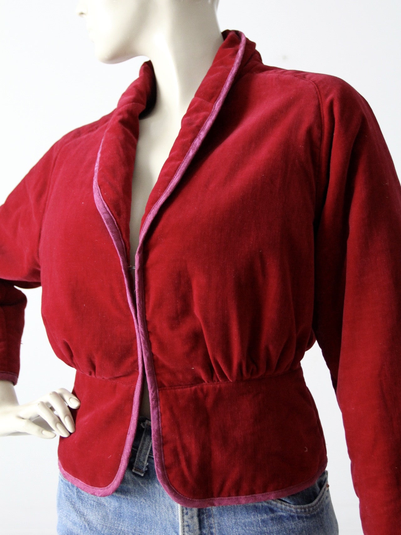 vintage velvet jacket with swan appliqué