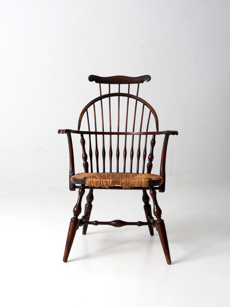 antique Windsor arm chair with rush seat