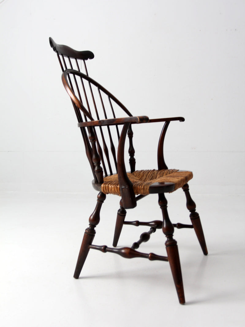 antique Windsor arm chair with rush seat