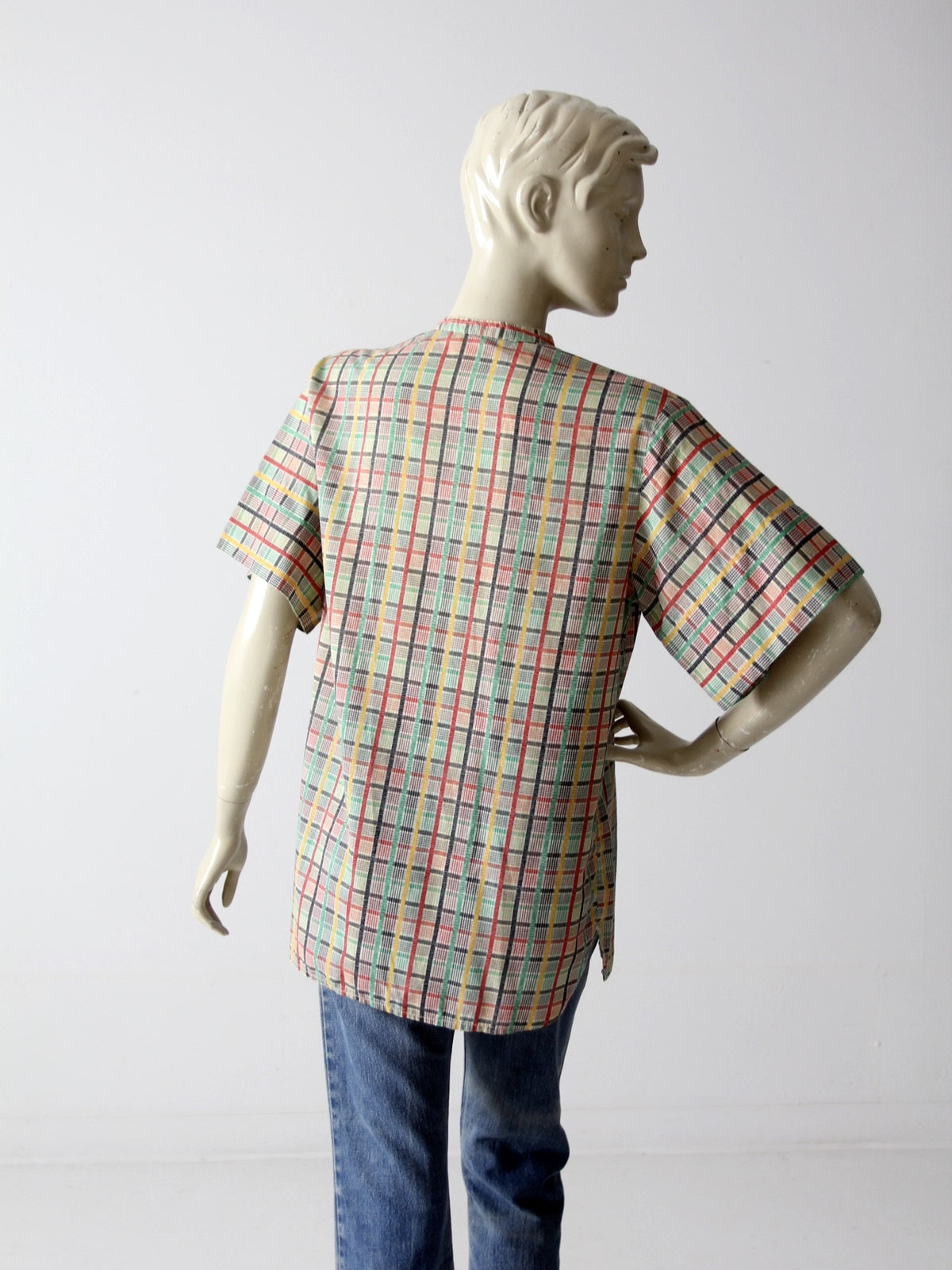 vintage 60s plaid henley shirt