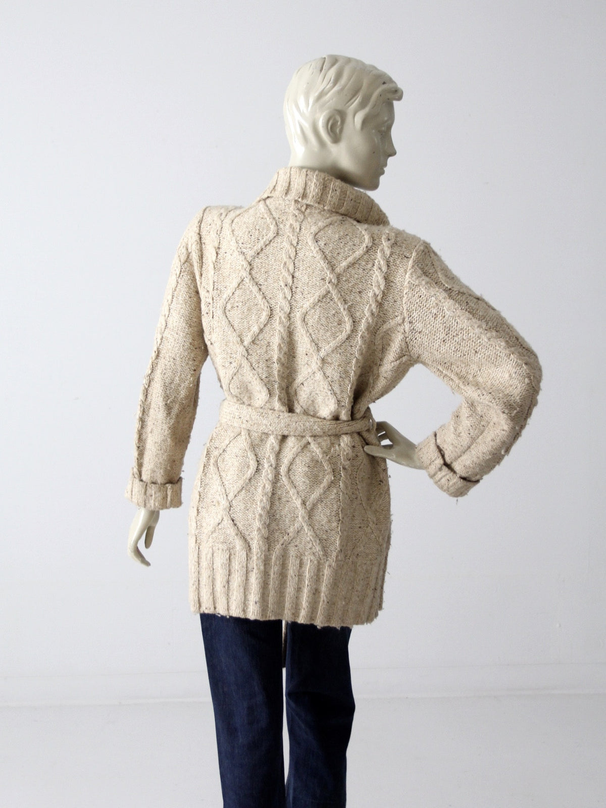 vintage 70s cable knit wrap cardigan
