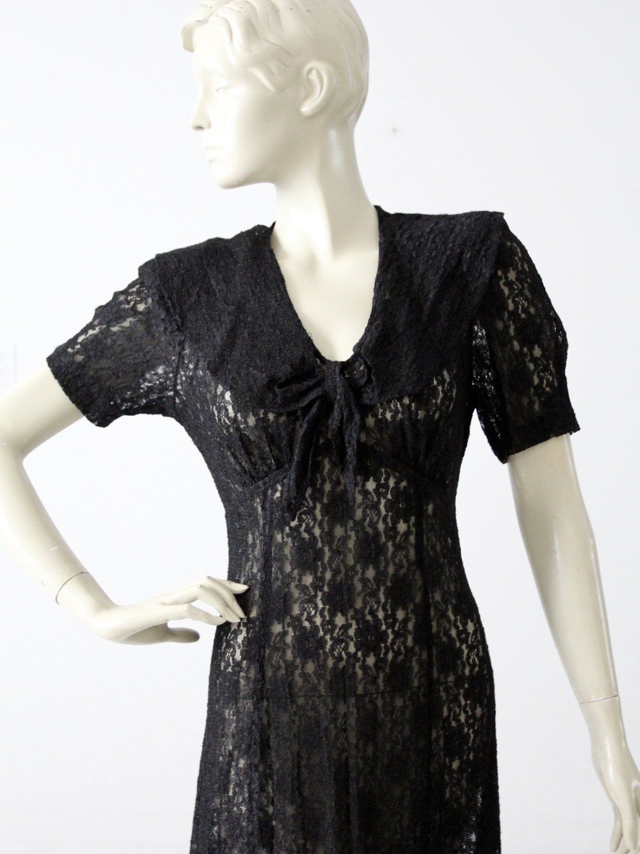 vintage 70s black lace maxi dress