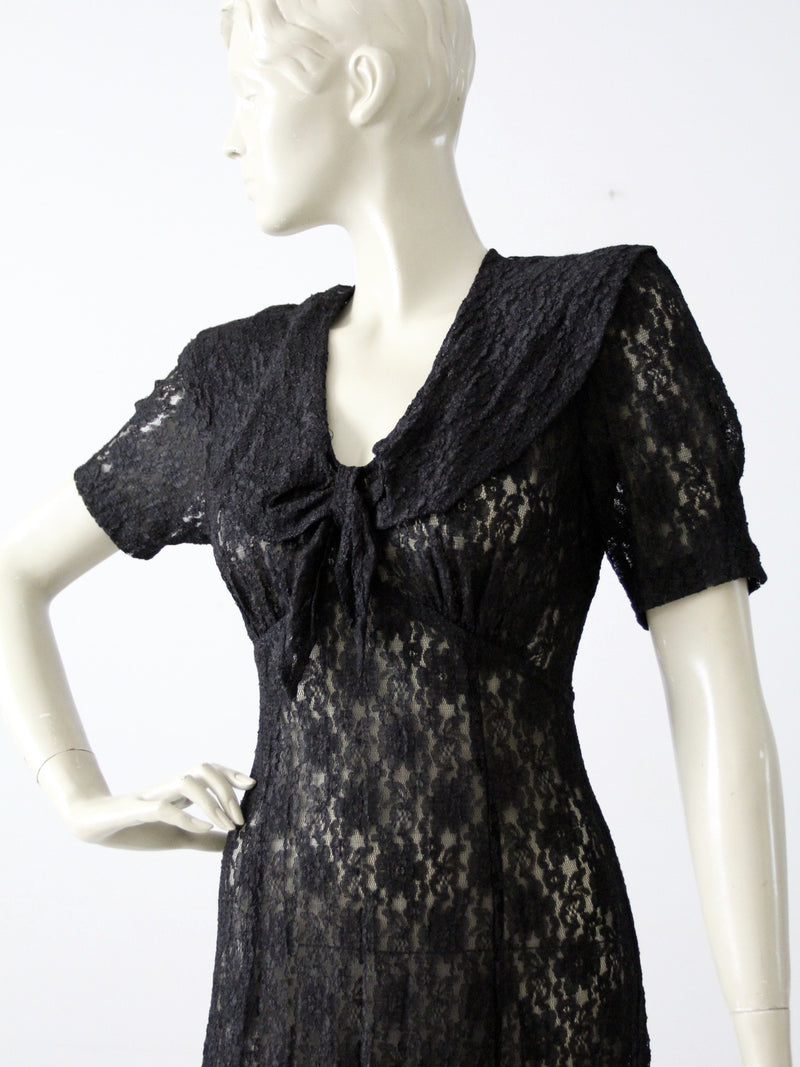 vintage 70s black lace maxi dress