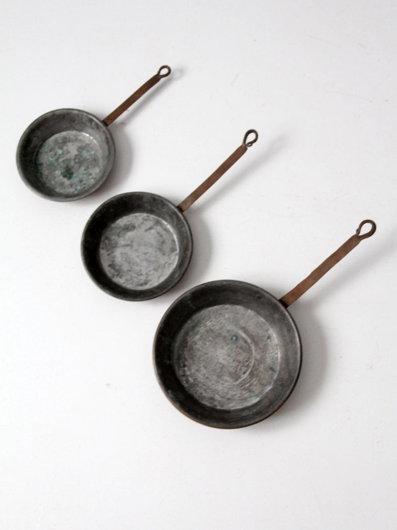 antique copper pans collection of 3