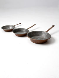 antique copper pans collection of 3