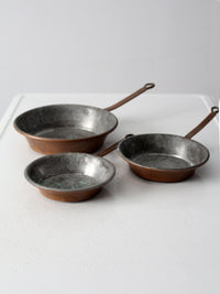 antique copper pans collection of 3