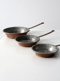 antique copper pans collection of 3