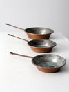 antique copper pans collection of 3