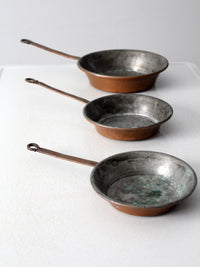 antique copper pans collection of 3