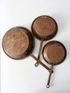 antique copper pans collection of 3