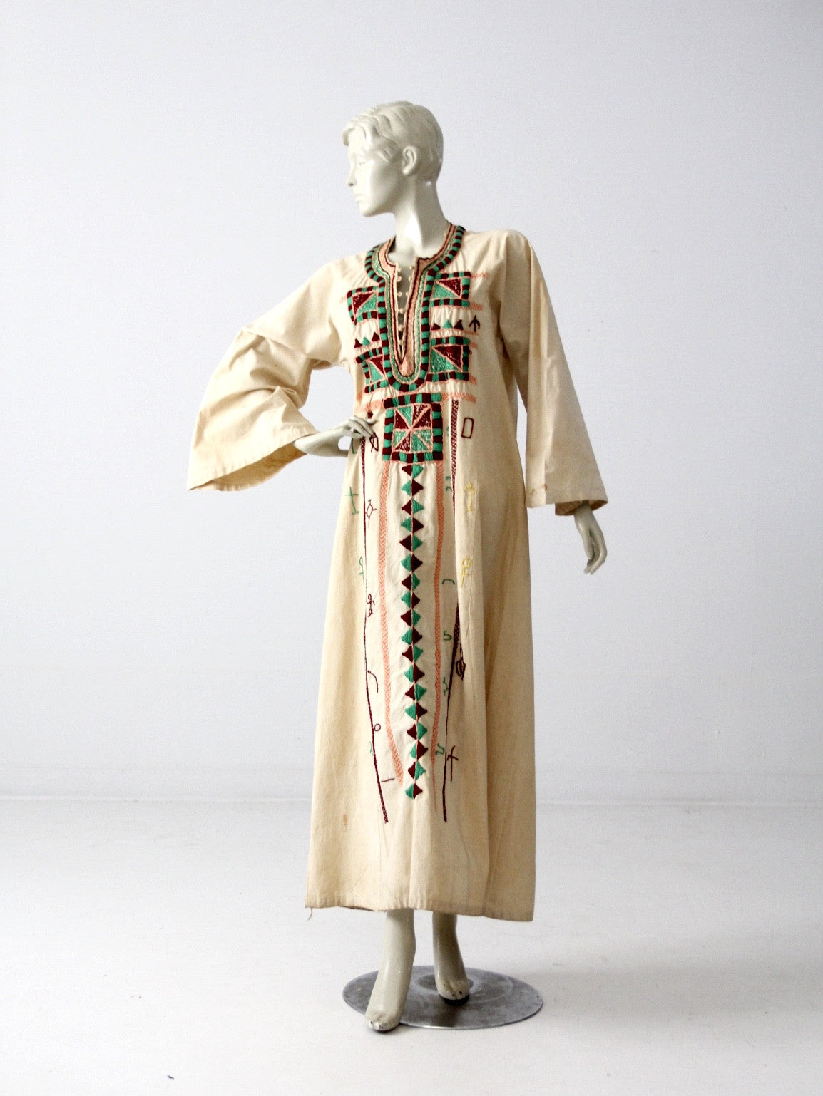 vintage kurta, long embroidered tunic dress