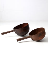 antique copper pans pair