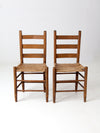 antique splint weave chair pair