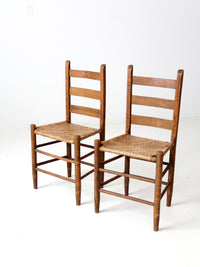 antique splint weave chair pair