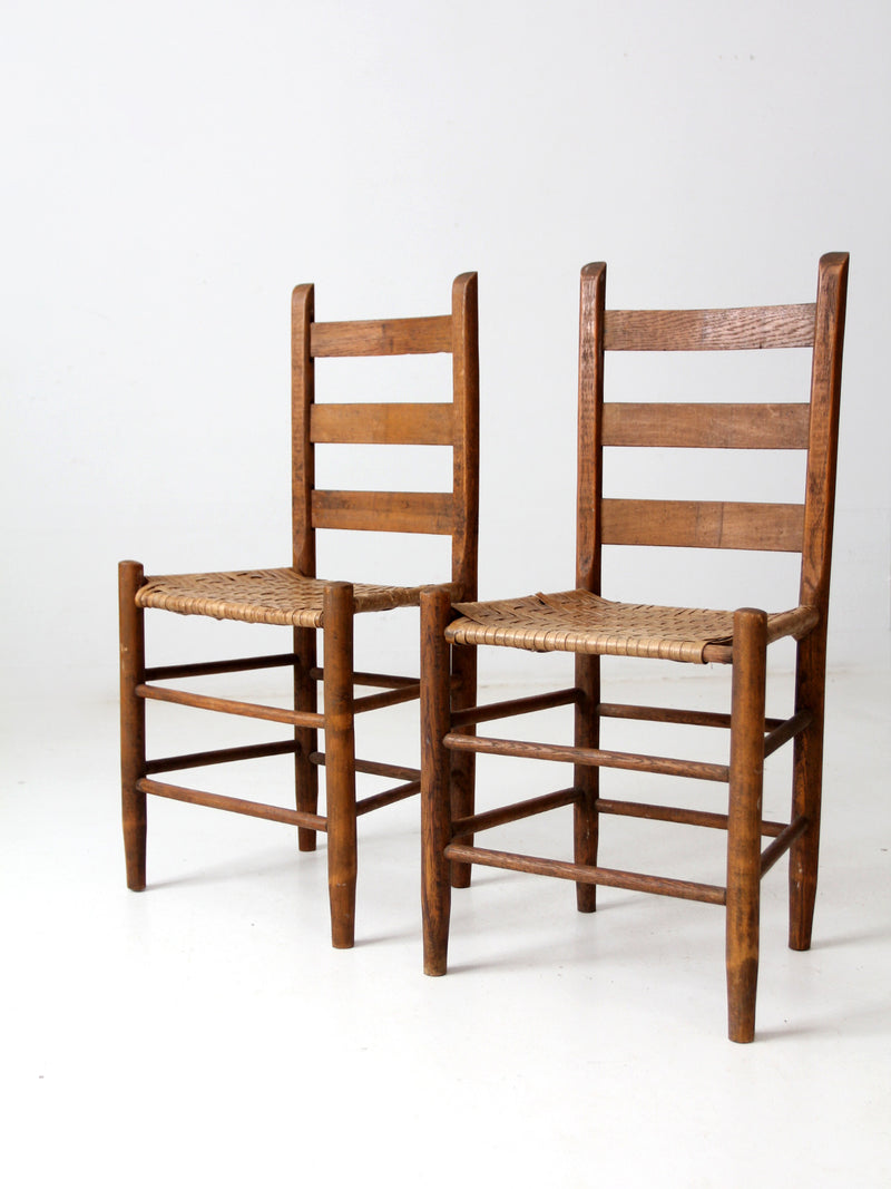 antique splint weave chair pair