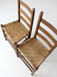 antique splint weave chair pair