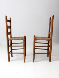 antique splint weave chair pair