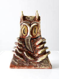 vintage Clare Holmberg studio pottery "Owl" jar