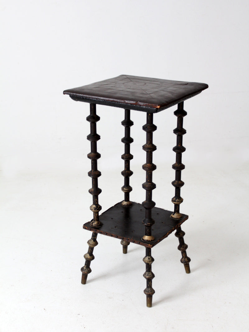 antique spool table with leather top