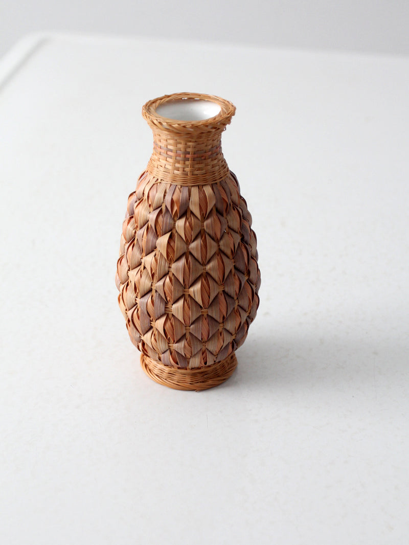 vintage wicker wrapped vase