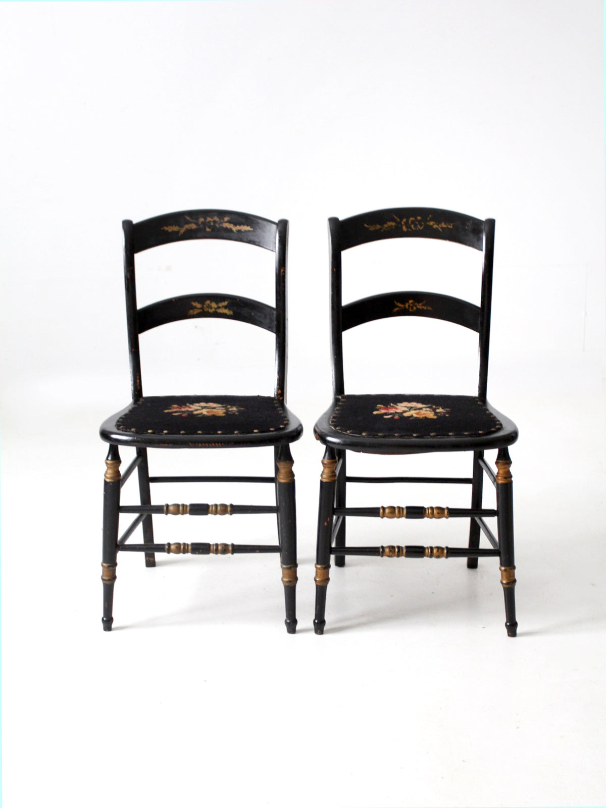 antique needlepoint accent chairs pair