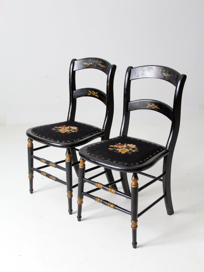 antique needlepoint accent chairs pair
