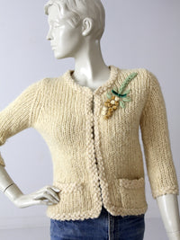 vintage 50s wool cardigan with velvet appliqué
