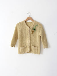 vintage 50s wool cardigan with velvet appliqué