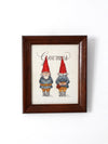 vintage Gnomes cross-stitch in frame