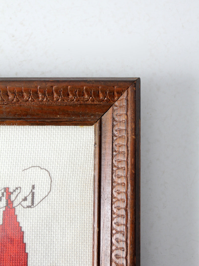 vintage Gnomes cross-stitch in frame